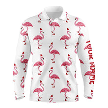 Load image into Gallery viewer, Mens golf polo shirt custom Christmas Winter flamingo Santa golf polos shirt for men, Christmas gifts NQS6650