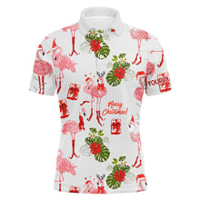 Load image into Gallery viewer, Mens golf polo shirt custom Christmas flamingo golf polos shirt for men, Christmas golf gifts NQS6651