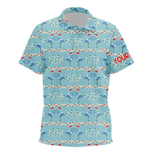 Kid golf polo shirts custom blue Christmas flamingo pattern golf shirt for Kid, Christmas golf gifts NQS6652