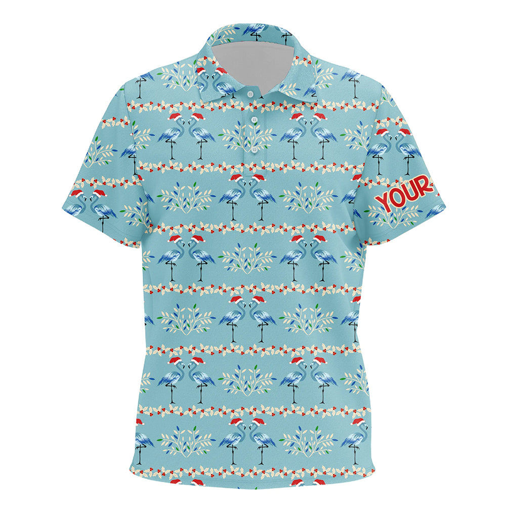 Kid golf polo shirts custom blue Christmas flamingo pattern golf shirt for Kid, Christmas golf gifts NQS6652