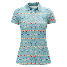 Load image into Gallery viewer, Womens golf polo shirt custom blue Christmas flamingo pattern golf shirt for women, Christmas gifts NQS6652