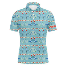 Load image into Gallery viewer, Mens golf polo shirt custom blue Christmas flamingo pattern golf shirt for men, Christmas golf gifts NQS6652