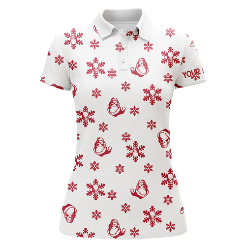 Red white Womens golf polo shirt custom Skull snow Christmas pattern golf shirt for ladies, golf gifts NQS6653