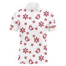 Load image into Gallery viewer, Red white Mens golf polo shirt custom Skull snow Christmas pattern golf shirt for men, golf gifts NQS6653