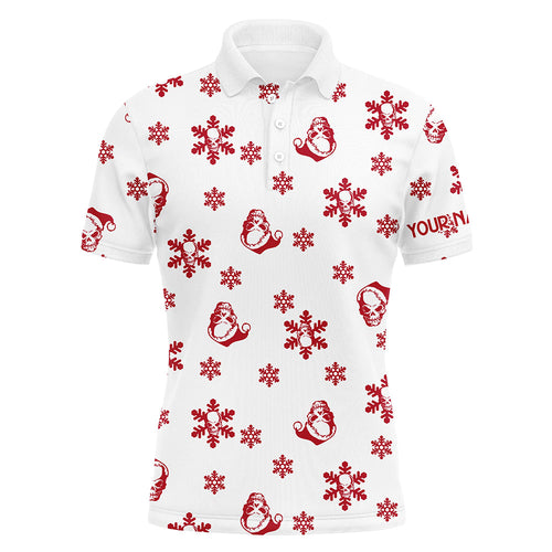 Red white Mens golf polo shirt custom Skull snow Christmas pattern golf shirt for men, golf gifts NQS6653