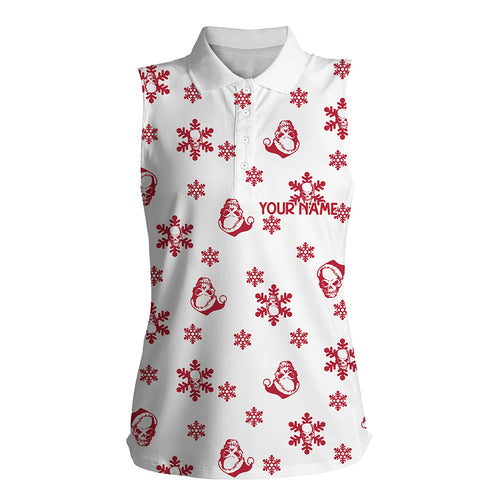 Red white Womens sleeveless golf polos custom Skull snow Christmas pattern golf shirt for ladies NQS6653