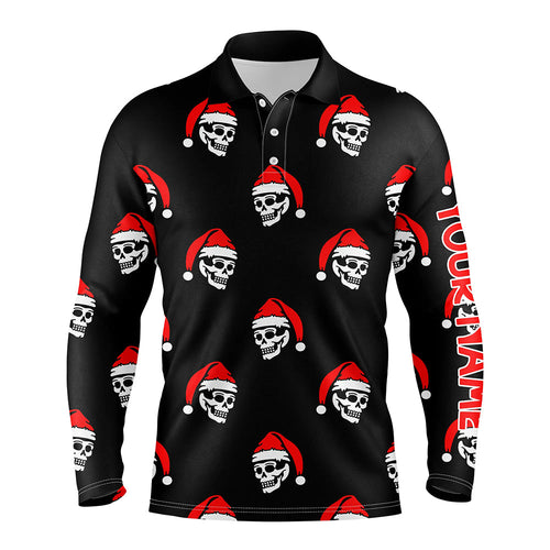 Black Mens golf polo shirt custom Skull Santa Christmas pattern golf shirt for men, golf gifts NQS6654