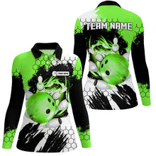 Load image into Gallery viewer, Green Flame bowling ball and pins jerseys Custom Team League Bowling Polo Shirts For Women NQS7163