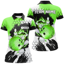 Load image into Gallery viewer, Green Flame bowling ball and pins jerseys Custom Team League Bowling Polo Shirts For Women NQS7163