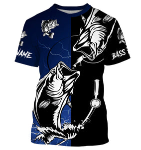 Bass fishing tattoo blue shirt UV protection Customize name fishing shirts NQS1462