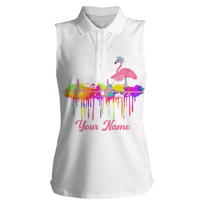 Women sleeveless polo shirt custom pink flamingo watercolor golf heartbeat ladies golf tops NQS5299