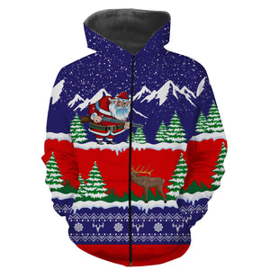 Elk hunter Santa funny ugly christmas sweatshirt full print shirts - Christmas gift For Adult and kid NQS1017