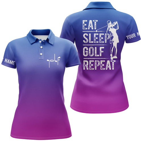 Womens golf polo shirt custom name gradient color eat sleep golf repeat, gifts for golf lovers NQS4388