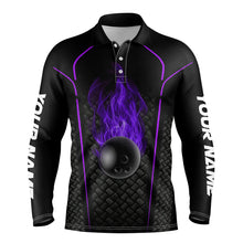 Load image into Gallery viewer, Bowling ball fire black custom polo Bowling Jersey 3D Bowling Team Shirt For men | Purple NQS7053