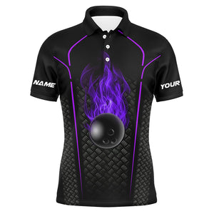 Bowling ball fire black custom polo Bowling Jersey 3D Bowling Team Shirt For men | Purple NQS7053