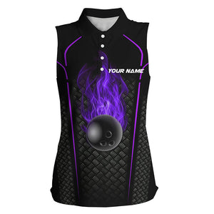 Bowling ball fire custom sleeveless polo Bowling Jersey 3D Bowling Team Shirt For women| Purple NQS7053