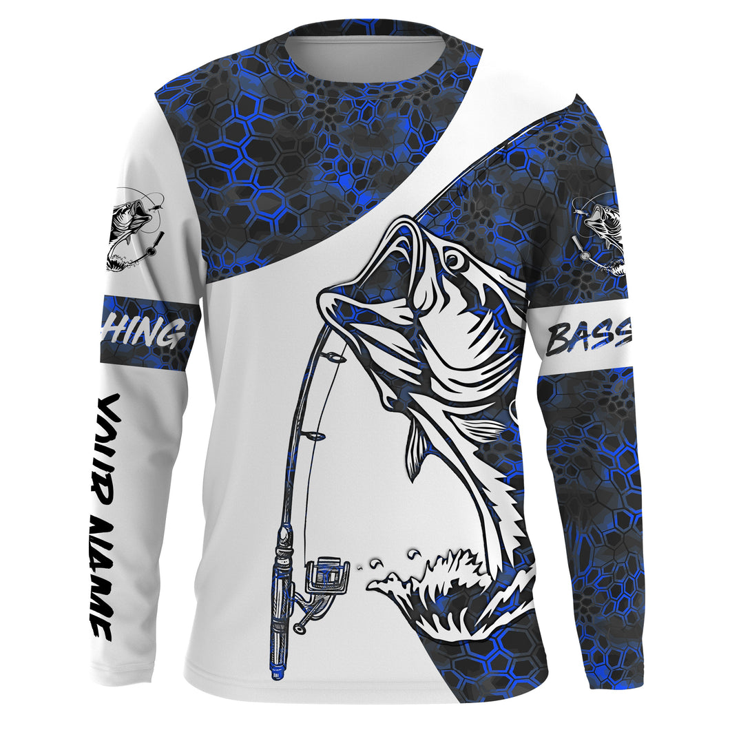 Largemouth Bass Fishing tattoo blue camo Custom Name 3D All over Printed UV Protection Shirts - NQS2980