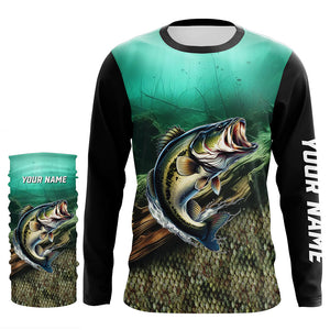 Largemouth Bass fishing green scales Custom UV protection performance long sleeve fishing shirts NQS7171