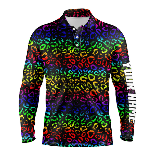 Colorful neon Rainbow leopard mens golf polo shirts, team golf shirt gift for golf lovers NQS4987