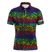 Load image into Gallery viewer, Colorful neon Rainbow leopard mens golf polo shirts, team golf shirt gift for golf lovers NQS4987