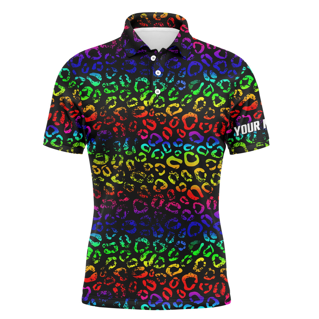 Colorful neon Rainbow leopard mens golf polo shirts, team golf shirt gift for golf lovers NQS4987