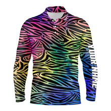 Load image into Gallery viewer, Colorful neon Rainbow Zebra skin mens golf polo shirts, team golf shirt gift for golf lovers NQS4988