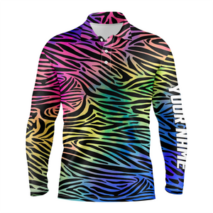 Colorful neon Rainbow Zebra skin mens golf polo shirts, team golf shirt gift for golf lovers NQS4988