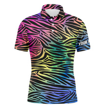 Load image into Gallery viewer, Colorful neon Rainbow Zebra skin mens golf polo shirts, team golf shirt gift for golf lovers NQS4988