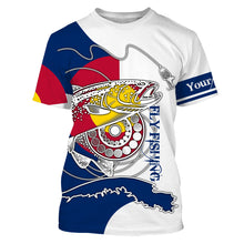 Load image into Gallery viewer, Trout fly fishing reels Colorado flag Custom Name 3D UV sun protection fly fishing shirts NQS3499