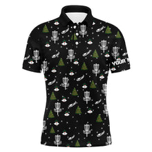 Load image into Gallery viewer, Mens golf polo shirt custom black Christmas pattern disc golf shirt for men, frisbee golf jerseys NQS6664