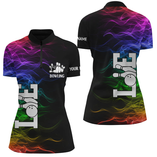 Women's bowling shirt Quarter Zip custom colorful bowling jerseys, personalized gift for women Bowlers NQS4396