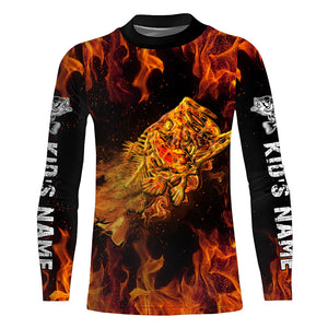 Largemouth bass skull on fire Custom Long sleeve Fishing Shirts, Bass reaper fishing jerseys NQS4597