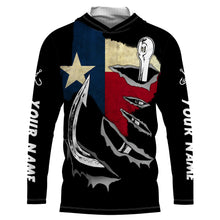 Load image into Gallery viewer, TX Fishing 3D Fish Hook Texas Flag black vintage fish on UV protection customize long sleeves fishing shirts NQS1342