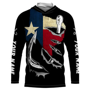 TX Fishing 3D Fish Hook Texas Flag black vintage fish on UV protection customize long sleeves fishing shirts NQS1342