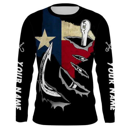 TX Fishing 3D Fish Hook Texas Flag black vintage fish on UV protection customize long sleeves fishing shirts NQS1342