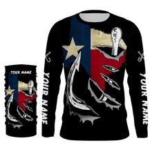 Load image into Gallery viewer, TX Fishing 3D Fish Hook Texas Flag black vintage fish on UV protection customize long sleeves fishing shirts NQS1342