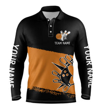 Load image into Gallery viewer, Black orange bowling balls and pins custom team bowling polo shirts for men, team bowling jerseys NQS4769