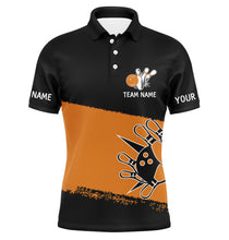 Load image into Gallery viewer, Black orange bowling balls and pins custom team bowling polo shirts for men, team bowling jerseys NQS4769