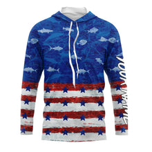 Load image into Gallery viewer, American flag patriotic saltwater fishing blue camo Custom Long Sleeve Tournament Fishing Shirts NQS5009