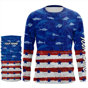 American flag patriotic saltwater fishing blue camo Custom Long Sleeve Tournament Fishing Shirts NQS5009