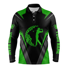 Load image into Gallery viewer, Green black long sleeve golf polo shirts, golf shirts for men, custom gifts for golf lovers NQS3331