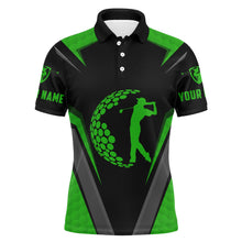 Load image into Gallery viewer, Green black long sleeve golf polo shirts, golf shirts for men, custom gifts for golf lovers NQS3331