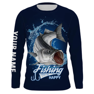 Striped Bass Fishing Makes me happy UV protection quick dry customize name long sleeves shirt NQS645