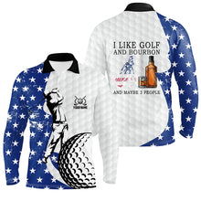 Load image into Gallery viewer, Mens golf polo shirt custom American flag golf shirt for men I like golf and bourbon &amp; maybe 3 people NQS6667