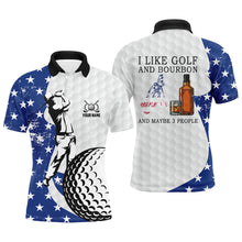 Load image into Gallery viewer, Mens golf polo shirt custom American flag golf shirt for men I like golf and bourbon &amp; maybe 3 people NQS6667