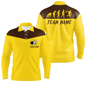 Personalized bowling evolution Bowling Polo Shirts For Men custom retro bowling team jerseys | Yellow NQS6890