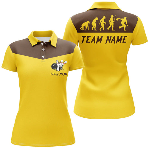 Personalized evolution Bowling Polo shirt For Women custom retro bowling team jerseys | Yellow NQS6890