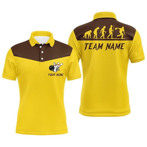 Personalized bowling evolution Bowling Polo Shirts For Men custom retro bowling team jerseys | Yellow NQS6890