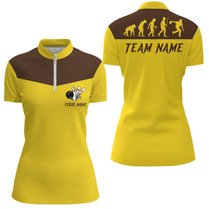 Personalized evolution Bowling Quarter Zip shirt For Women custom retro bowling team jerseys | Yellow NQS6890