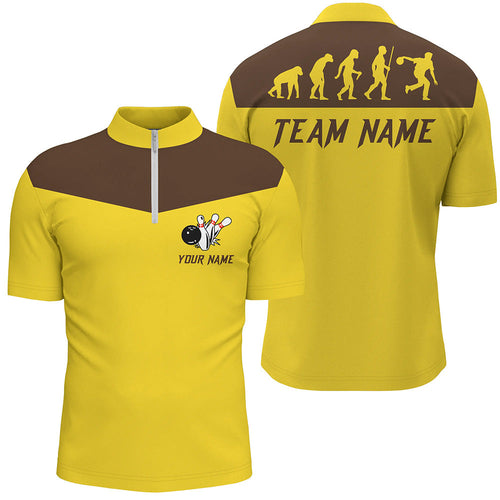 Personalized evolution Bowling Quarter Zip shirt For Men custom retro bowling team jerseys | Yellow NQS6890